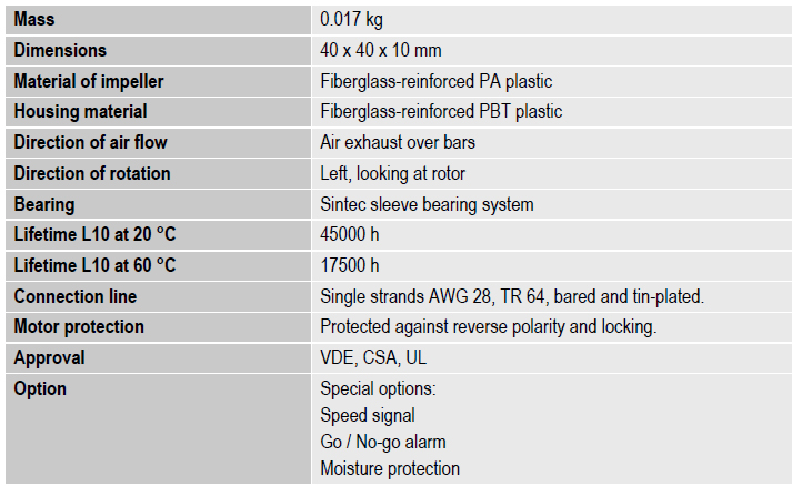 Техническое описание Ebmpapst 405 FH 40x40x10 мм