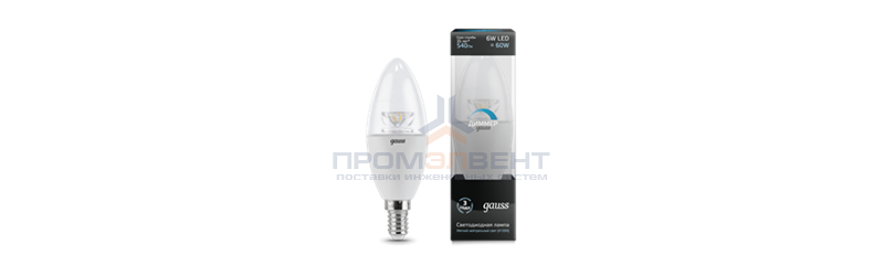 Лампа Gauss LED Candle-dim Crystal Clear E14 6W 4100К диммируемая 1/10/50