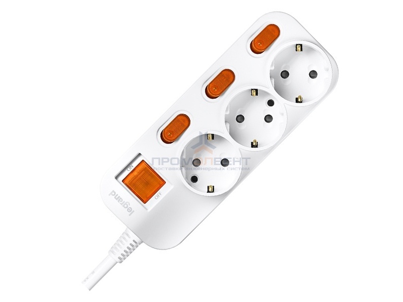 Anam Legrand e-Fren 3 Удлинитель с выключателем+ индивидуальным выкл.,шнур 2.5м, 16A, 250V