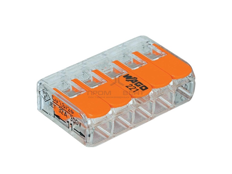 Клеммник WAGO 5 (одножильных или многожильных) х 0,08-4мм2 32A Cu [уп. 25шт]