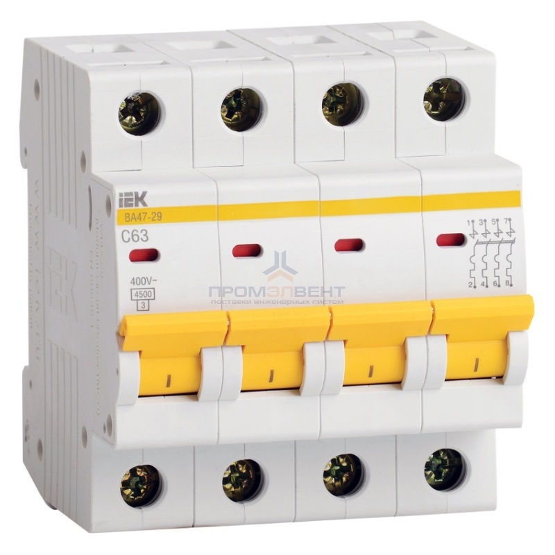 Автоматический выключатель ВА47-29 4Р 40А 4,5кА характеристика С ИЭК (автомат)