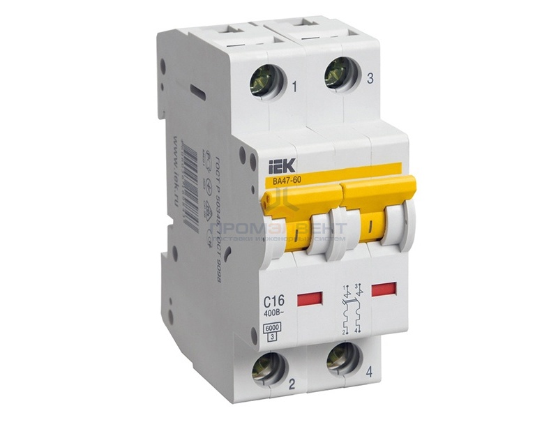 Автоматический выключатель ВА 47-60 2Р 10А 6 кА характеристика С ИЭК (автомат)