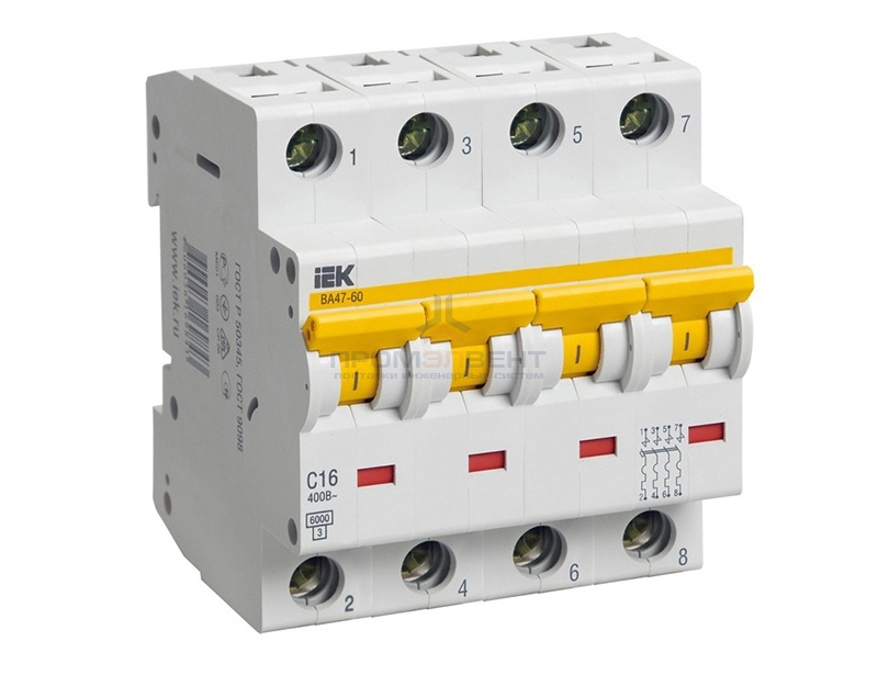 Автоматический выключатель ВА 47-60 4Р 6А 6 кА характеристика С ИЭК (автомат)