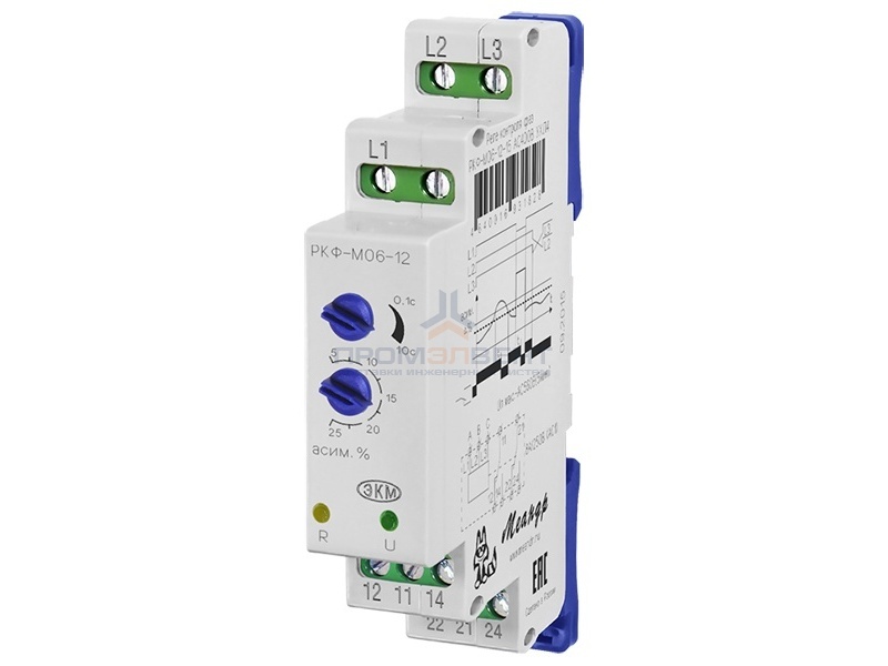 Реле контроля фаз РКФ-М06-12-15 AC400В УХЛ4  с регулировкой разбаланса фаз (Uасимм 5%-25%)