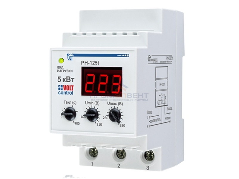 Однофазное реле контроля напряжения РН-125Т 25А, тепловое реле, на DIN-рейку