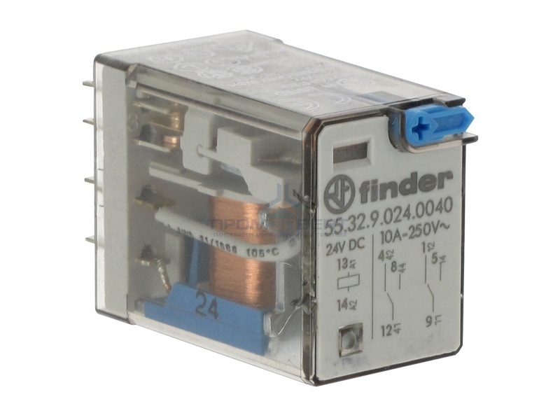 Миниатюрное реле Finder 2 контакта 10A DC - 24В AgNi кнопка тест с блокировкой, индикатор