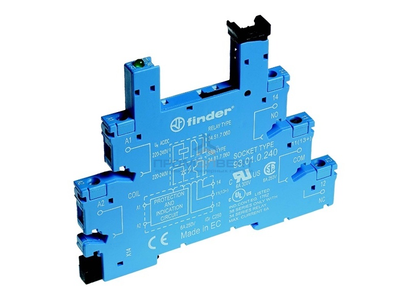 Розетка Finder 93.01.0.240 с винтовыми клеммами для реле 34 серии (с зажимной клетью)