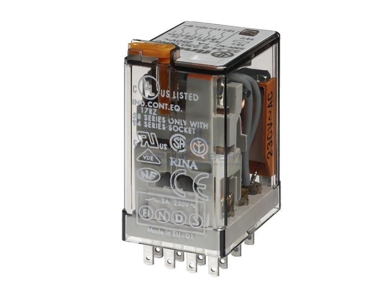Миниатюрное реле Finder 4 контакта 7A AC (50/60Гц) 230В AgNi
