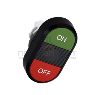 Кнопка двойная ABB MPD3-11B (зеленая/красная) непрозрачная черная линза с текстом (ON/OFF)